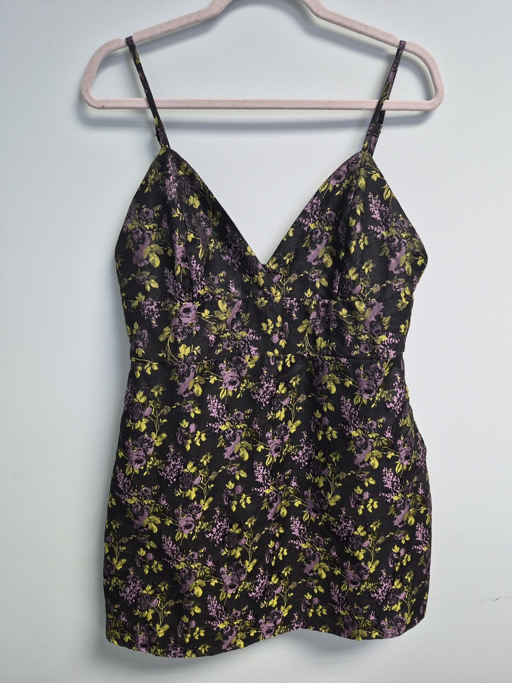 Lulu's Black Floral Cami Dress with Purple & Green Blooms